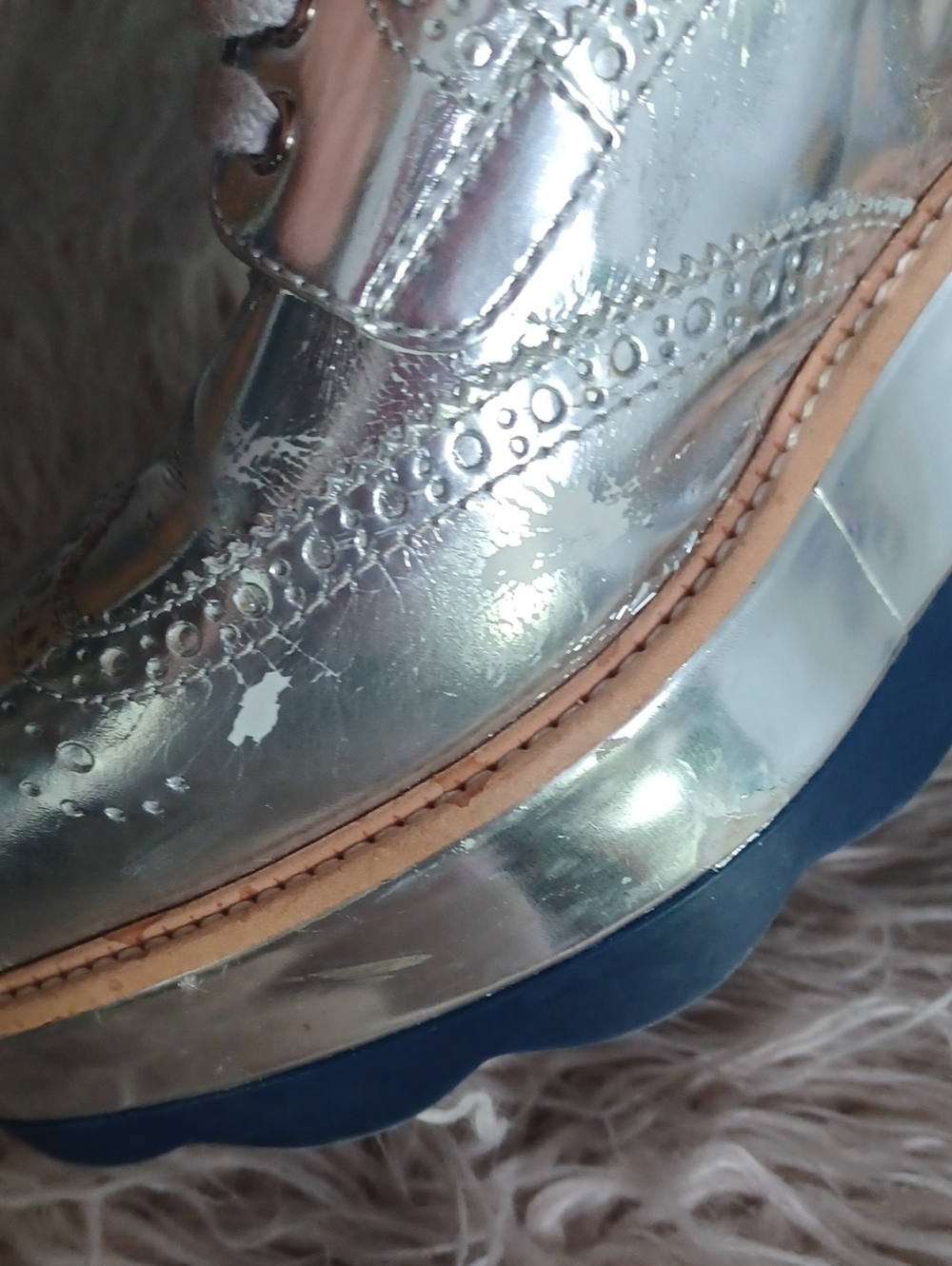 PRADA Silver Metallic Leather Platform Oxford Shoes - Picture 10 of 16